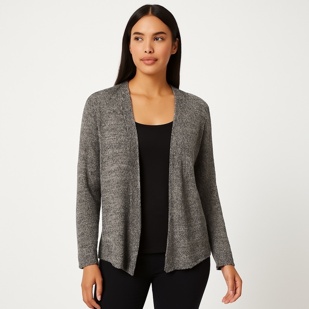 Eileen Fisher Italian Yarn Open Knit Cardigan Womens M Gray Minimalist Lagenlook